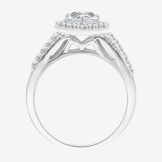 Yes, Please! Womens Lab Created White Sapphire Sterling Silver Heart Side Stone Cocktail Ring