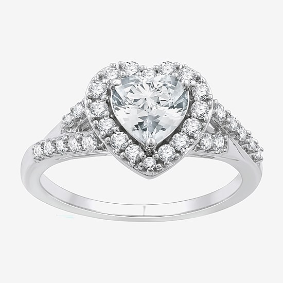 Yes, Please! Womens Lab Created White Sapphire Sterling Silver Heart Side Stone Cocktail Ring