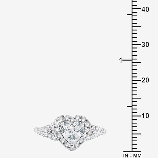 Yes, Please! Womens Lab Created White Sapphire Sterling Silver Heart Side Stone Cocktail Ring