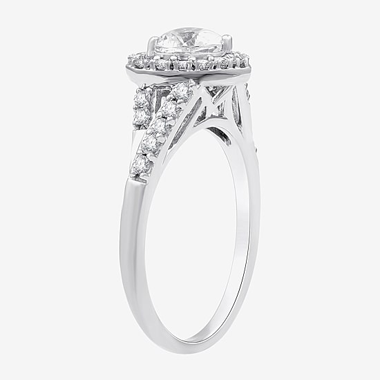 Yes, Please! Womens Lab Created White Sapphire Sterling Silver Heart Side Stone Cocktail Ring