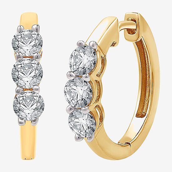 Yes, Please! Womens Lab Created White Sapphire Sterling Silver 17.6mm Hoop Earrings