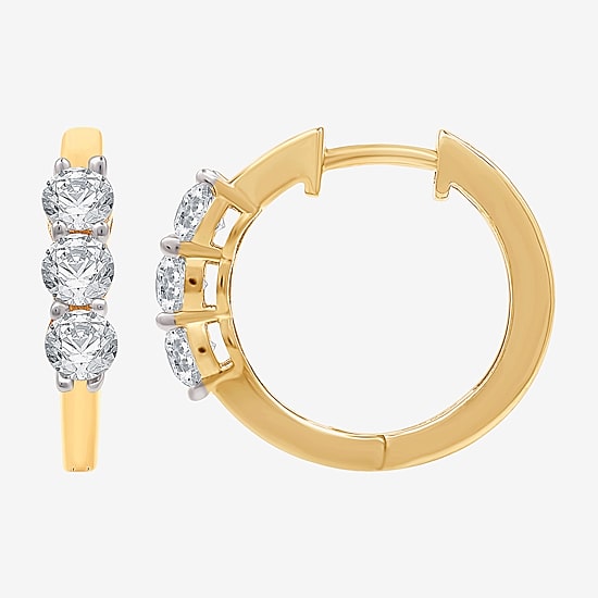 Yes, Please! Womens Lab Created White Sapphire Sterling Silver 17.6mm Hoop Earrings