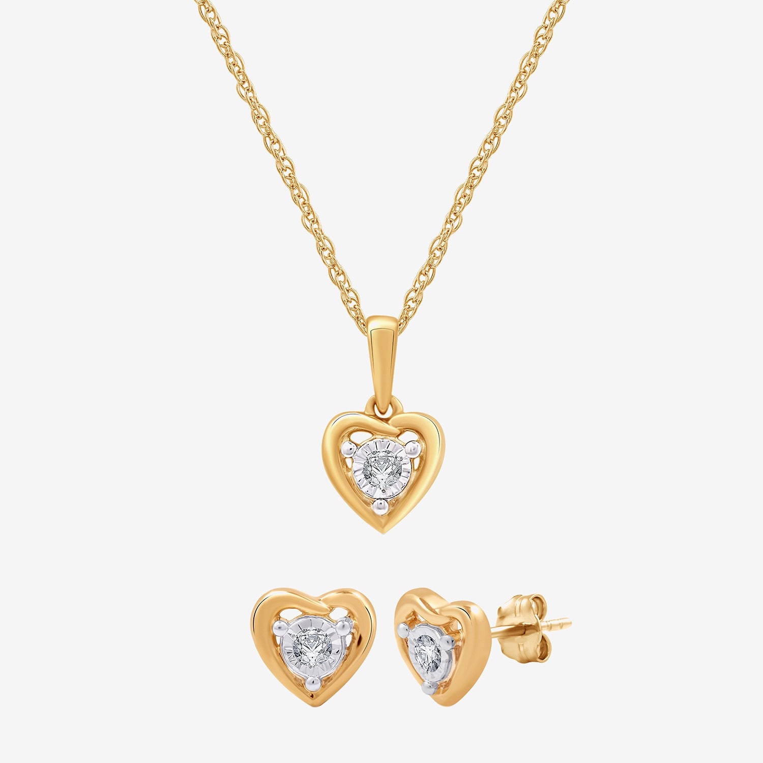 Yes, Please! (G, Si1-Si2) Womens 1/6 CT. T.W. Lab Grown White Diamond 14K Gold Over Silver 2 Pair Jewelry Set