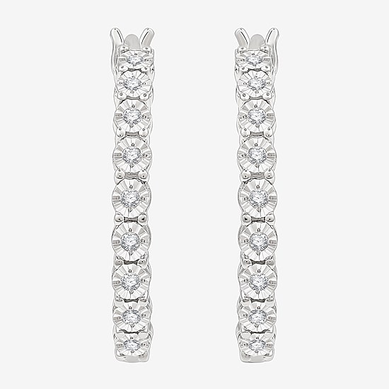 Yes, Please! Womens 1/6 CT. T.W. Lab Grown White Diamond Sterling Silver 24mm Hoop Earrings