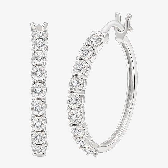 Yes, Please! Womens 1/6 CT. T.W. Lab Grown White Diamond Sterling Silver 24mm Hoop Earrings