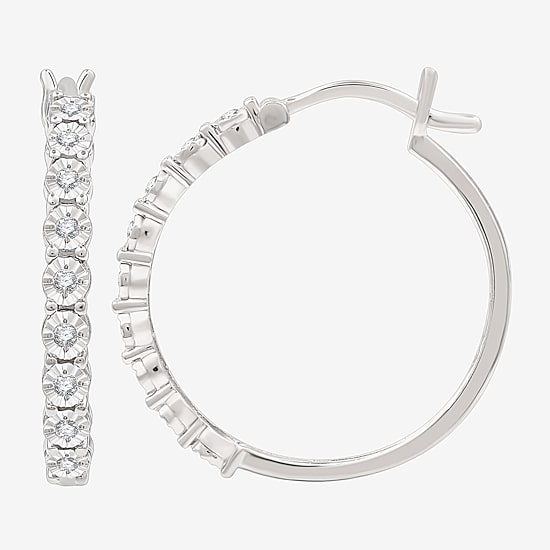Yes, Please! Womens 1/6 CT. T.W. Lab Grown White Diamond Sterling Silver 24mm Hoop Earrings