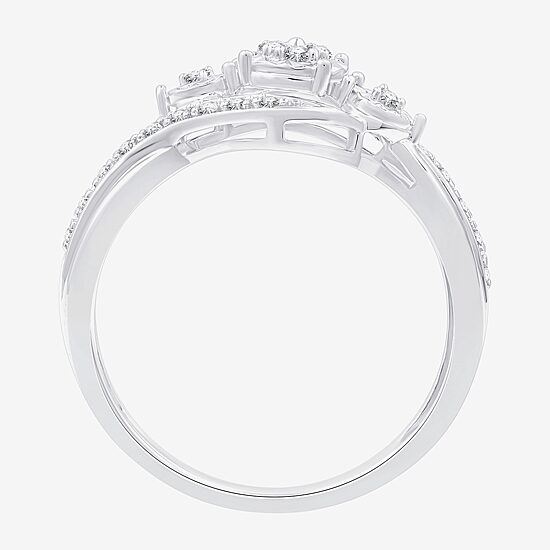 Yes, Please! Womens 1/6 CT. T.W. Lab Grown White Diamond Sterling Silver 3-Stone Crossover Cocktail Ring