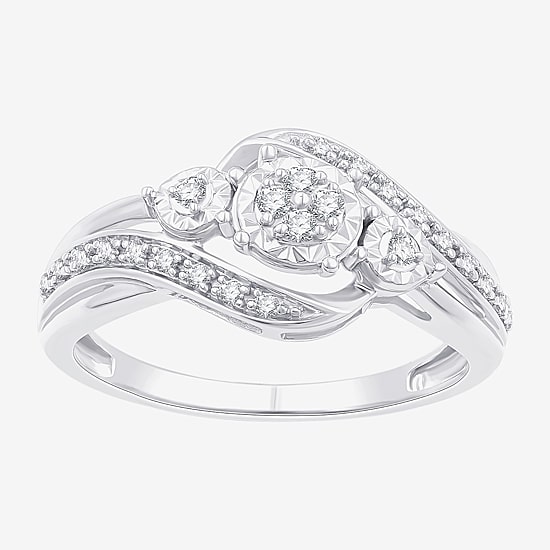 Yes, Please! Womens 1/6 CT. T.W. Lab Grown White Diamond Sterling Silver 3-Stone Crossover Cocktail Ring