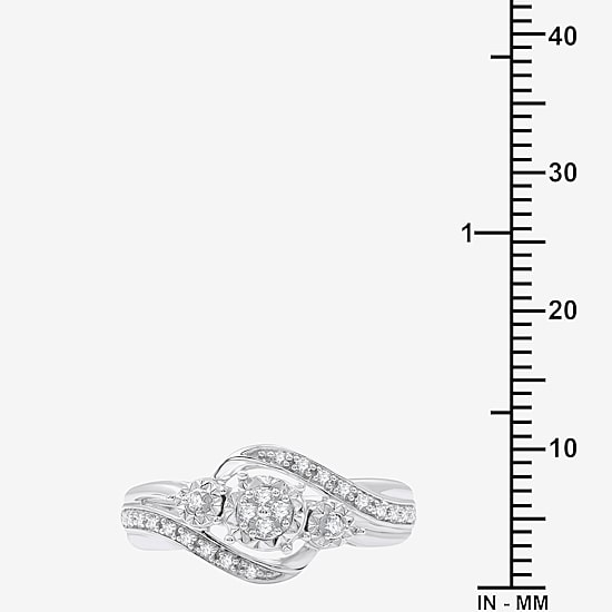 Yes, Please! Womens 1/6 CT. T.W. Lab Grown White Diamond Sterling Silver 3-Stone Crossover Cocktail Ring