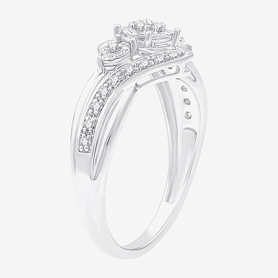 Yes, Please! Womens 1/6 CT. T.W. Lab Grown White Diamond Sterling Silver 3-Stone Crossover Cocktail Ring