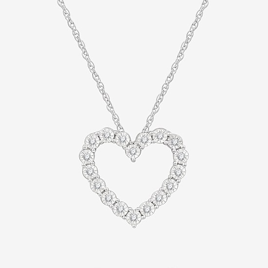 Yes, Please! Womens 1/6 CT. T.W. Lab Grown White Diamond Sterling Silver Heart 18 Inch Pendant Necklace