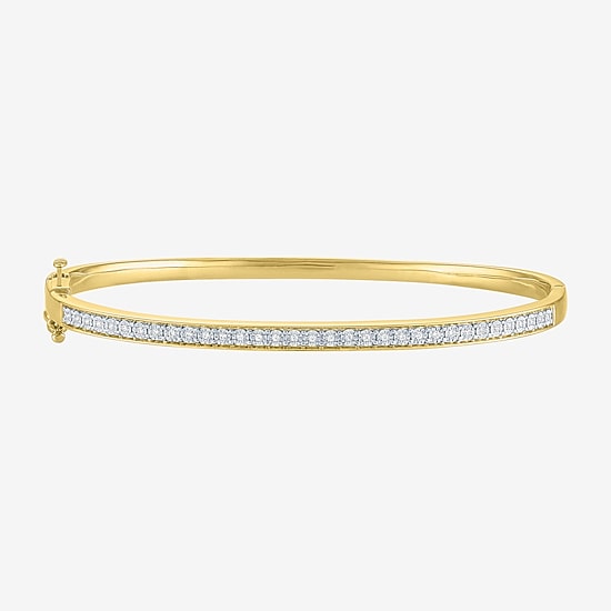 (G-H, Si2-I1) Womens 1/10 CT. T.W. Lab Grown White Diamond Sterling Silver Bangle Bracelet