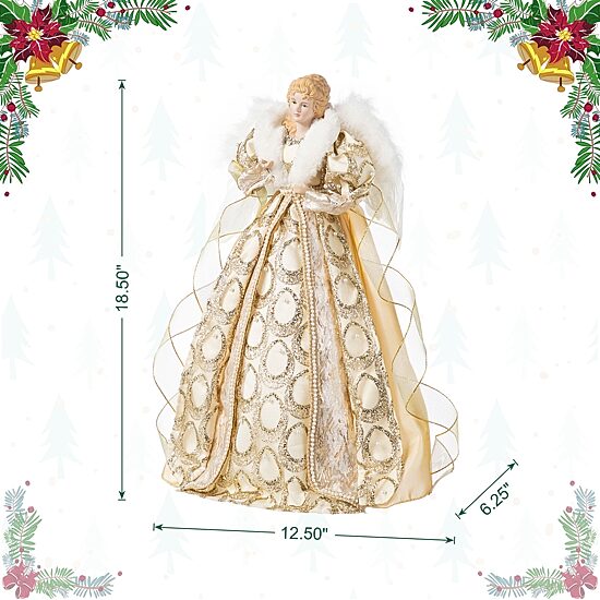 Glitzhome 19"H Faux Fur & Pvc Christmas Elegant Angel Tree Topper Christmas Figurine