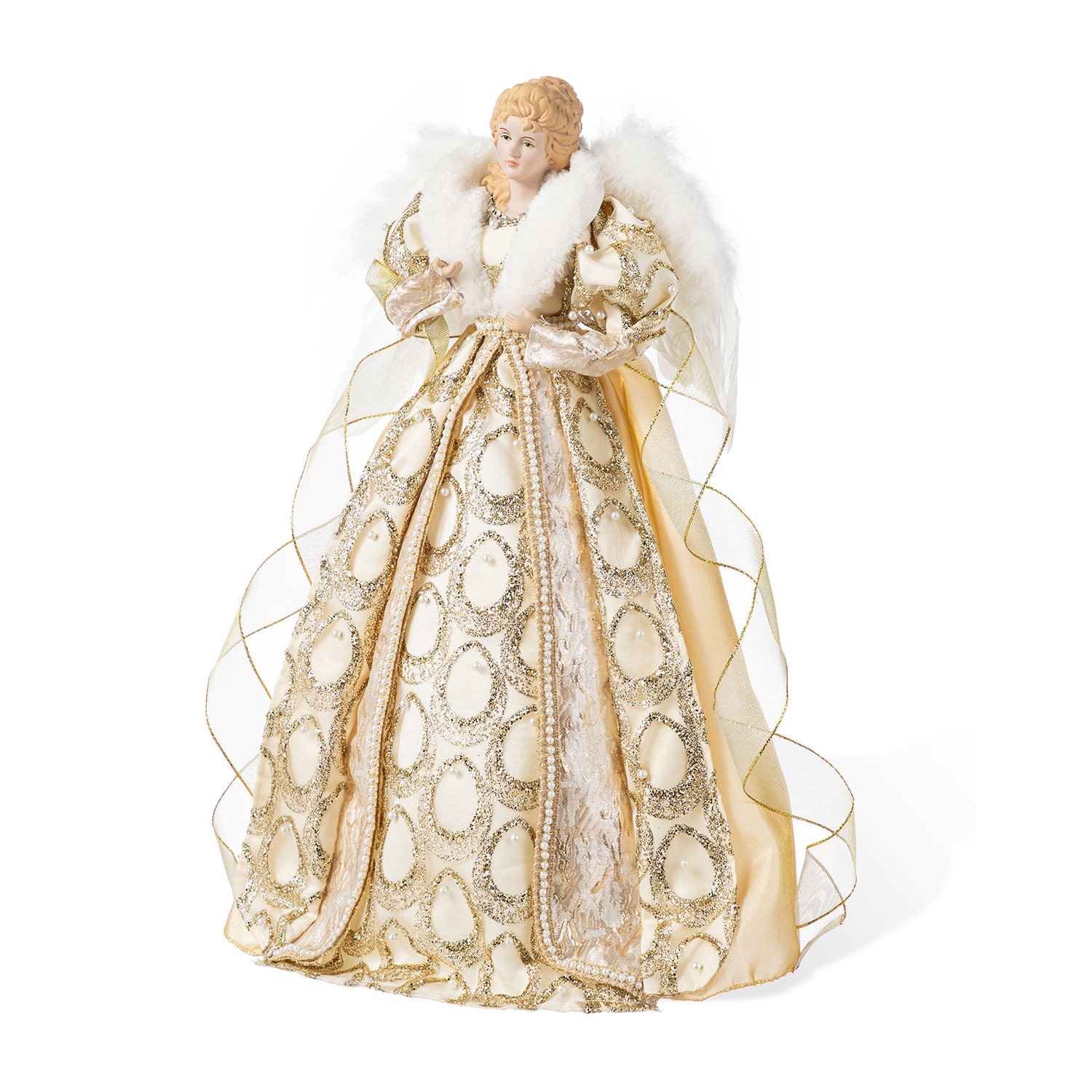 Glitzhome 19"H Faux Fur & Pvc Christmas Elegant Angel Tree Topper Christmas Figurine