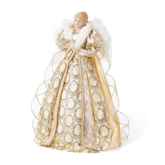 Glitzhome 19"H Faux Fur & Pvc Christmas Elegant Angel Tree Topper Christmas Figurine