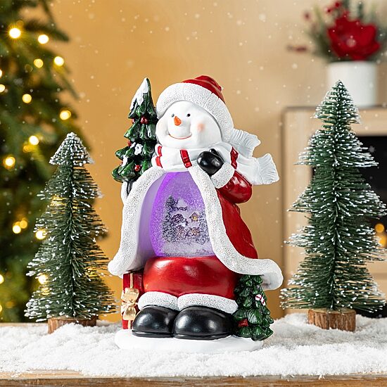 Glitzhome Christmas Resin Lighted Snowflakes Snowman Waterglobe Christmas Tabletop Decor