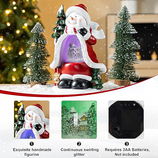 Glitzhome Christmas Resin Lighted Snowflakes Snowman Waterglobe Christmas Tabletop Decor