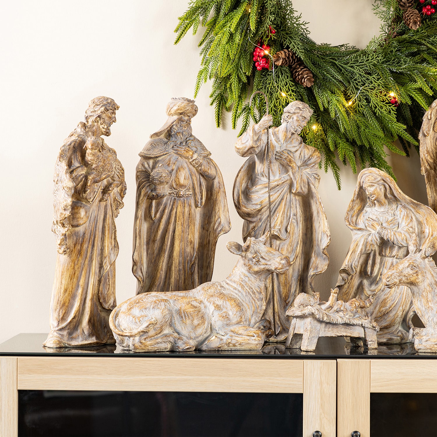 Glitzhome Bronze Resin Figurine Nativity Set