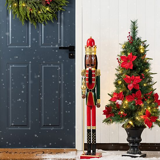 Glitzhome 42"H Wooden Christmas African King Wood Christmas Nutcracker