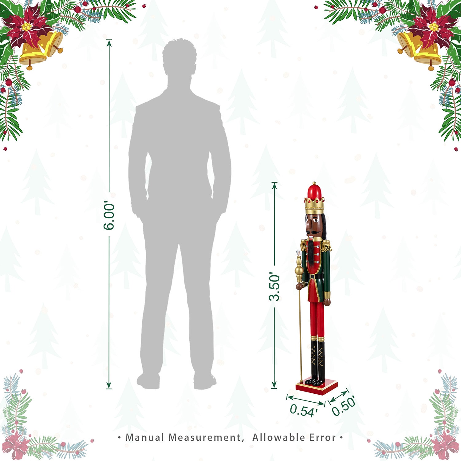 Glitzhome 42"H Wooden Christmas African King Wood Christmas Nutcracker