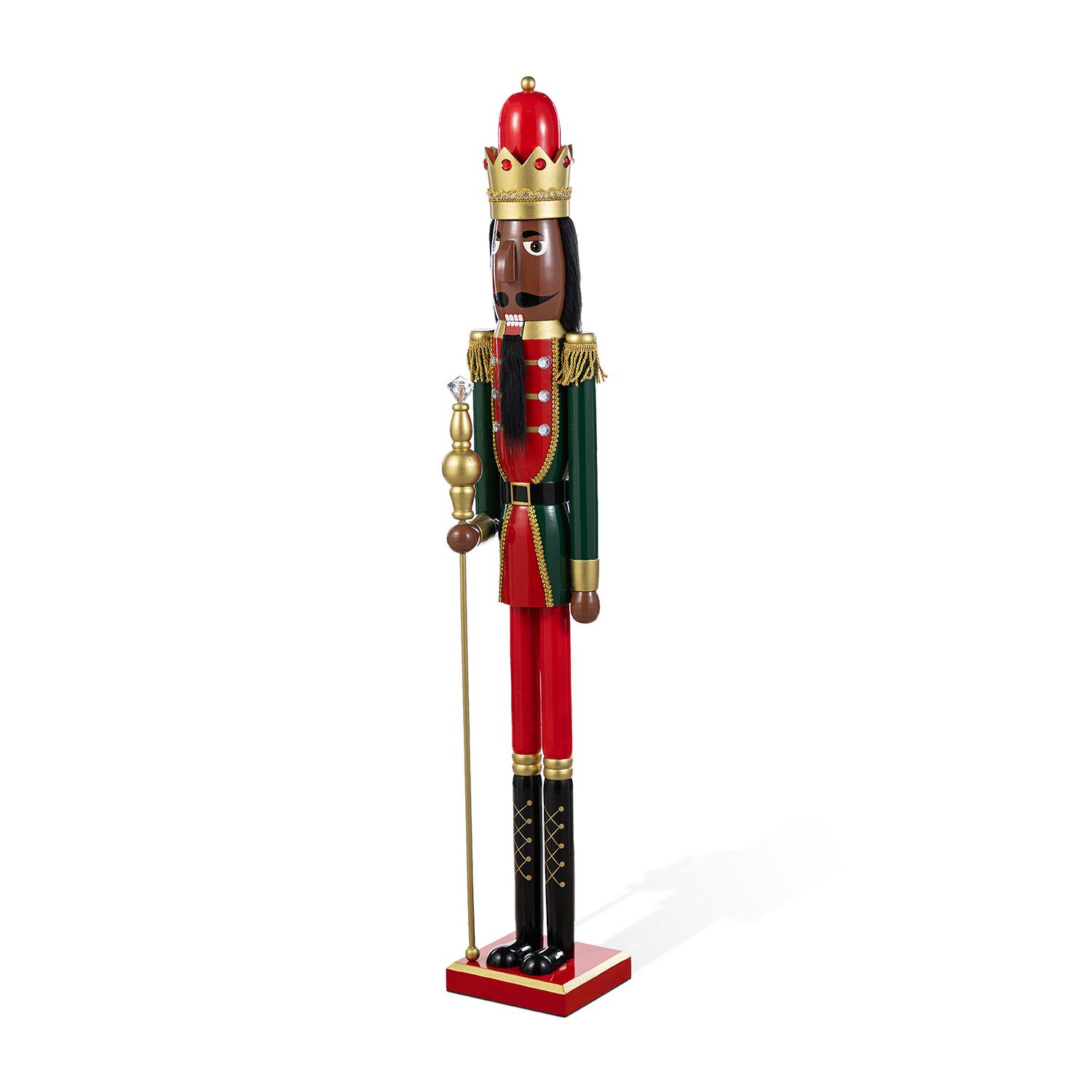 Glitzhome 42"H Wooden Christmas African King Wood Christmas Nutcracker