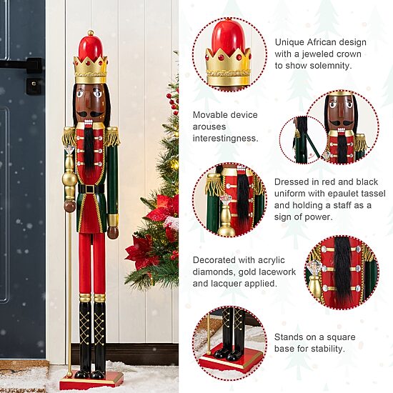 Glitzhome 42"H Wooden Christmas African King Wood Christmas Nutcracker