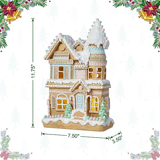 Glitzhome 12"H Christmas Macaron Resin Village Christmas Tabletop Decor