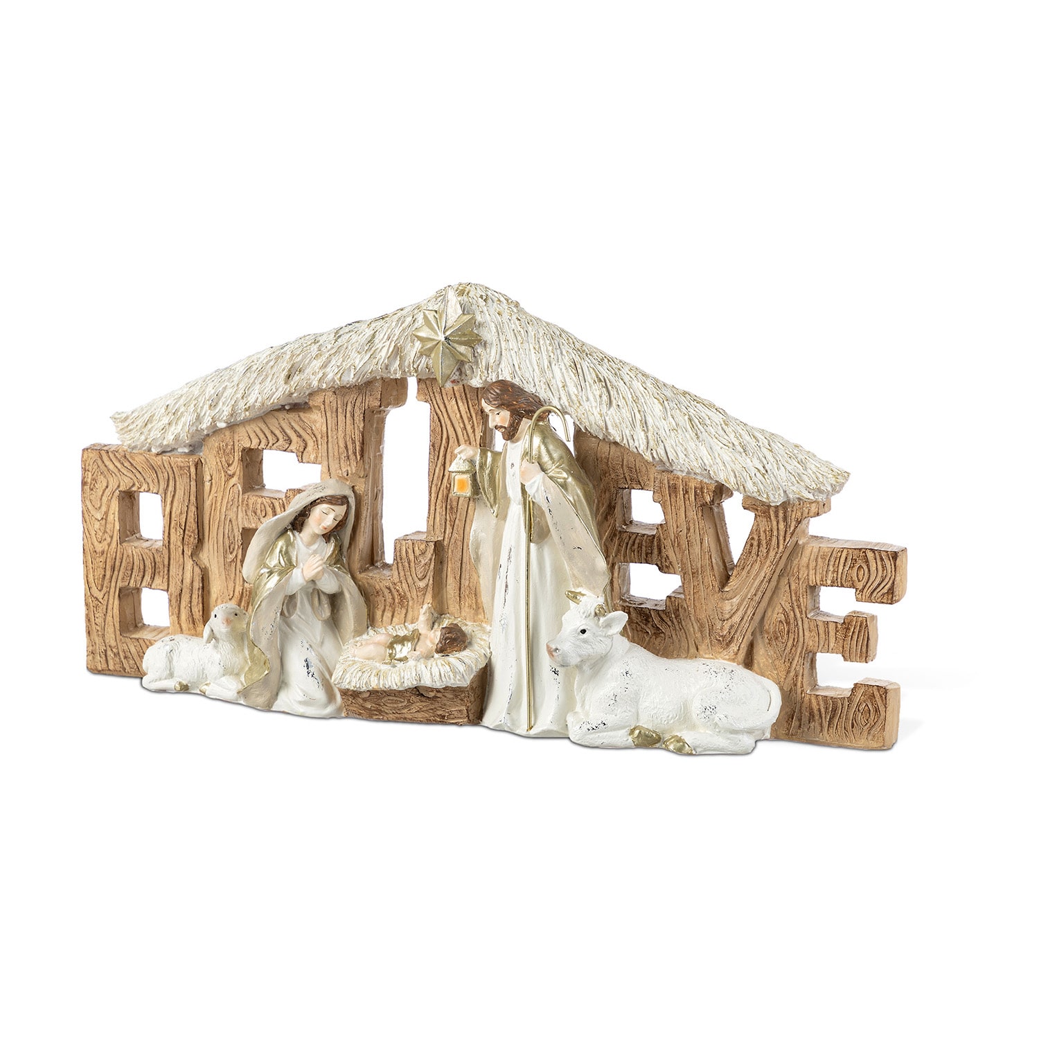 Glitzhome 12"L Resin "Believe" Holy Family Figurine Nativity Set