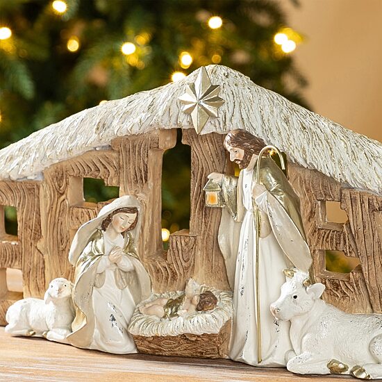 Glitzhome 12"L Resin "Believe" Holy Family Figurine Nativity Set