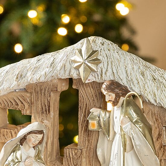 Glitzhome 12"L Resin "Believe" Holy Family Figurine Nativity Set