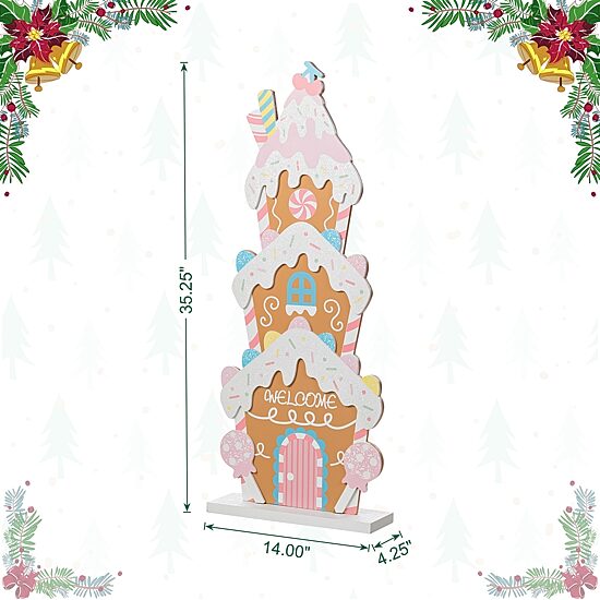 Glitzhome 36"H Wooden Christmas Gingerbread House Christmas Porch Sign