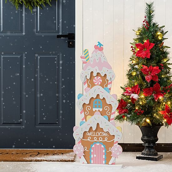 Glitzhome 36"H Wooden Christmas Gingerbread House Christmas Porch Sign