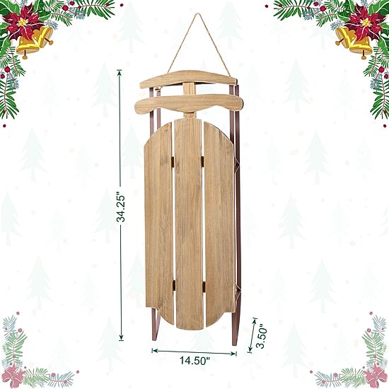 Glitzhome 35"H Wooden Natural Christmas Sleigh Christmas Porch Sign