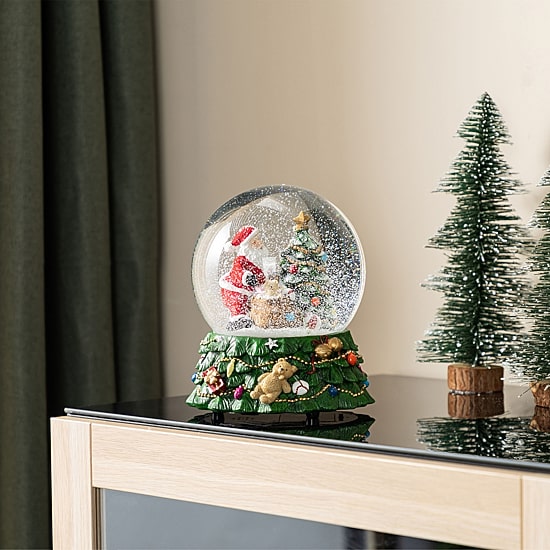 Glitzhome Christmas Resin Lighted Musical Snowflakes Santa Waterglobe Christmas Tabletop Decor