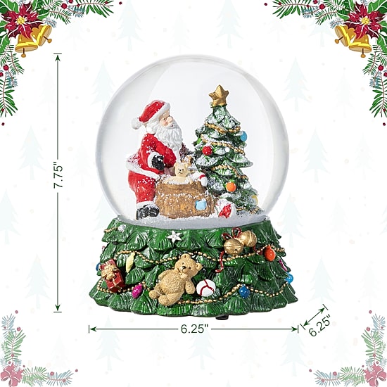 Glitzhome Christmas Resin Lighted Musical Snowflakes Santa Waterglobe Christmas Tabletop Decor