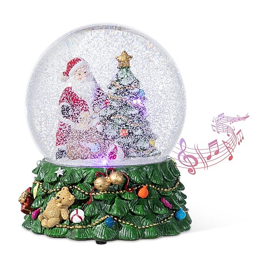 Glitzhome Christmas Resin Lighted Musical Snowflakes Santa Waterglobe Christmas Tabletop Decor