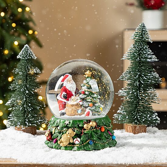 Glitzhome Christmas Resin Lighted Musical Snowflakes Santa Waterglobe Christmas Tabletop Decor