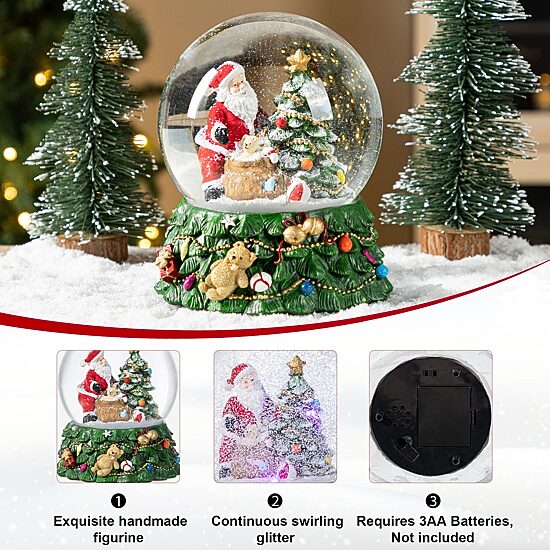Glitzhome Christmas Resin Lighted Musical Snowflakes Santa Waterglobe Christmas Tabletop Decor