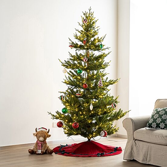 Glitzhome 48"D Red Velvet Christmas Tree Skirt