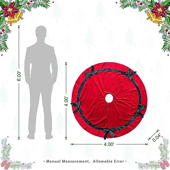 Glitzhome 48"D Red Velvet Christmas Tree Skirt
