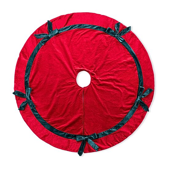 Glitzhome 48"D Red Velvet Christmas Tree Skirt