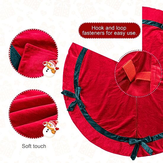 Glitzhome 48"D Red Velvet Christmas Tree Skirt