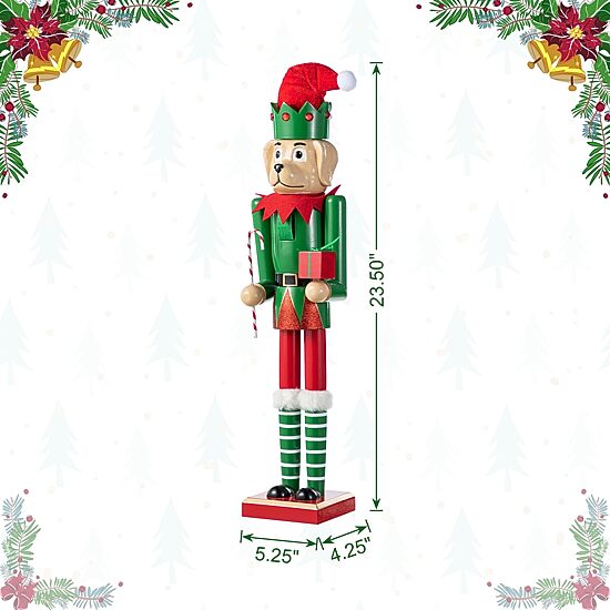 Glitzhome 24"H Wooden Christmas Dog Wood Christmas Nutcracker