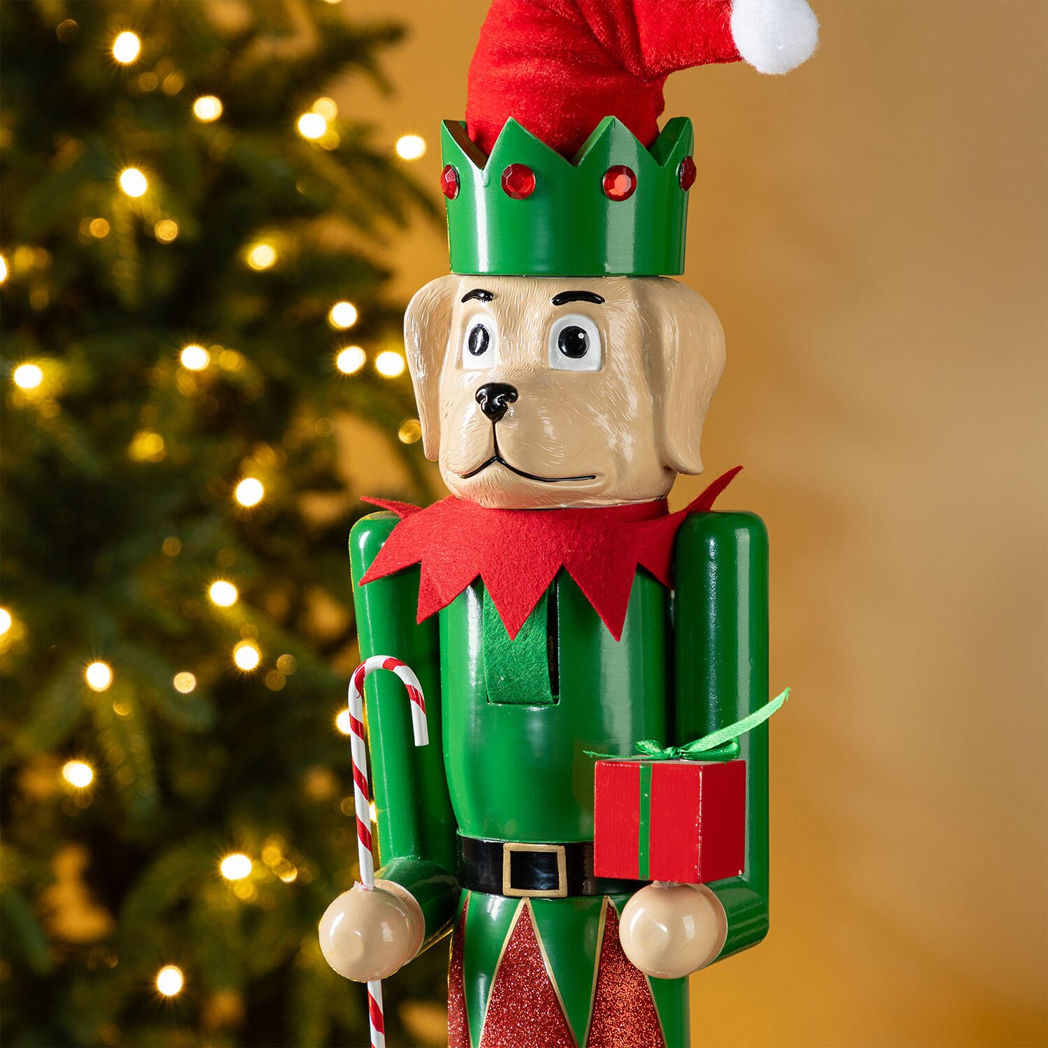 Glitzhome 24"H Wooden Christmas Dog Wood Christmas Nutcracker
