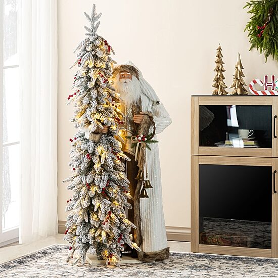Glitzhome 4ft Oversized Christmas Woodland Santa Christmas Figurine