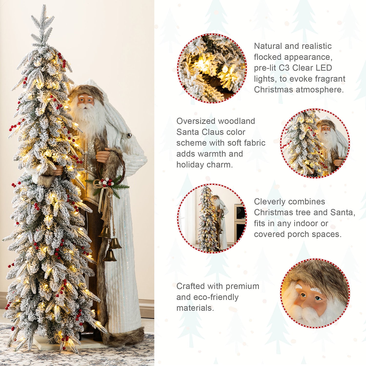 Glitzhome 4ft Oversized Christmas Woodland Santa Christmas Figurine