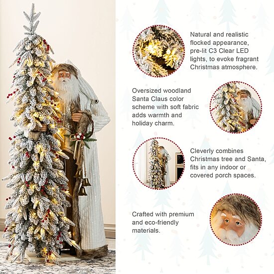 Glitzhome 4ft Oversized Christmas Woodland Santa Christmas Figurine