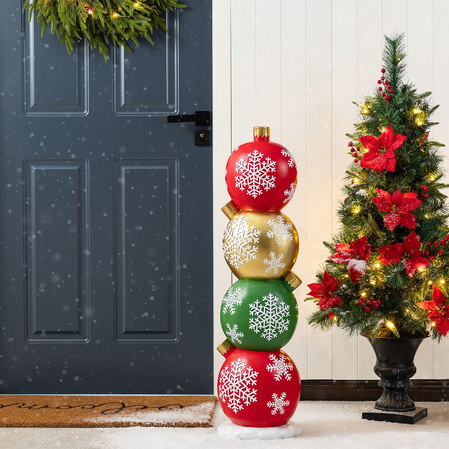 Glitzhome 37"H Christmas Resin Stacked Ornament Porch Christmas Tabletop Decor