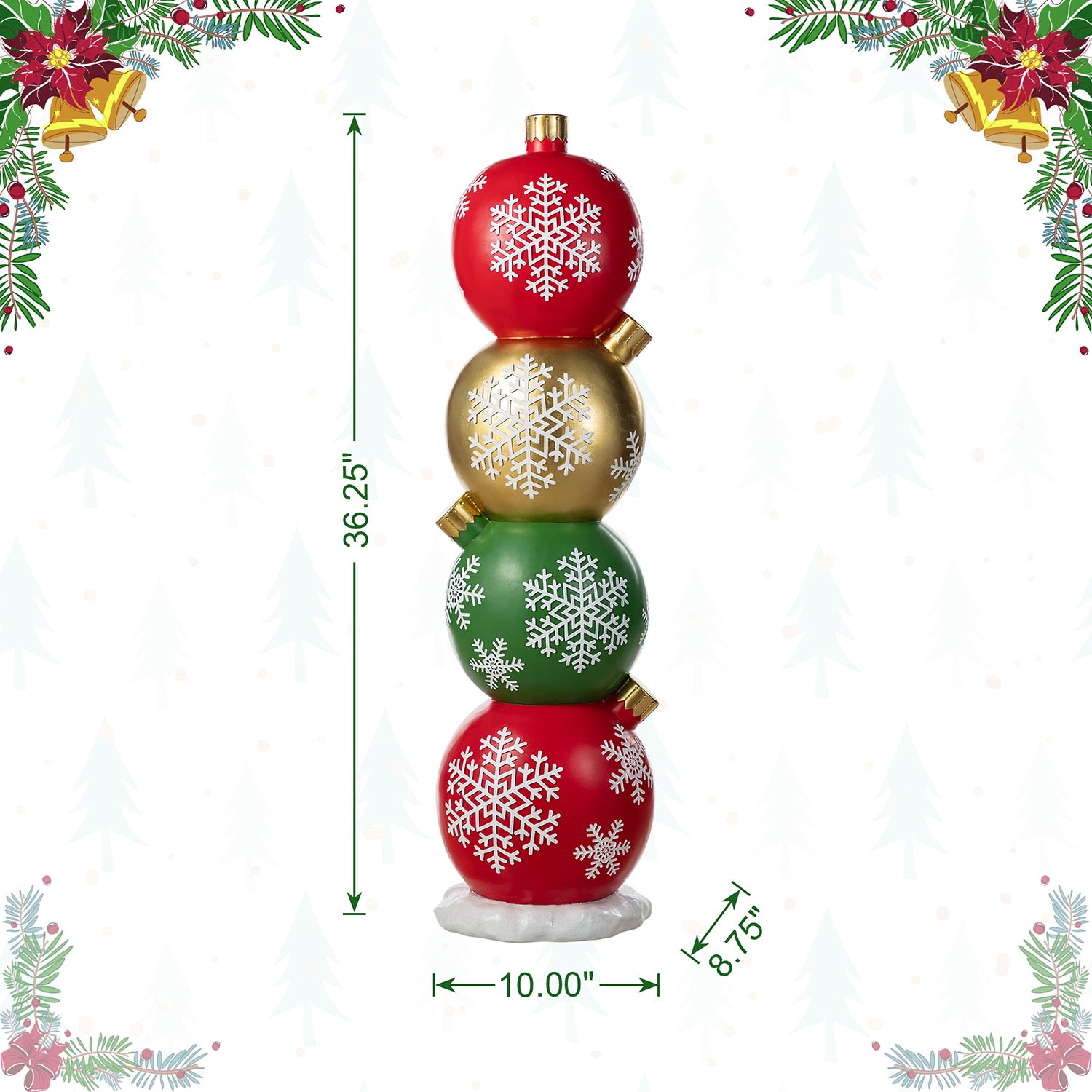 Glitzhome 37"H Christmas Resin Stacked Ornament Porch Christmas Tabletop Decor
