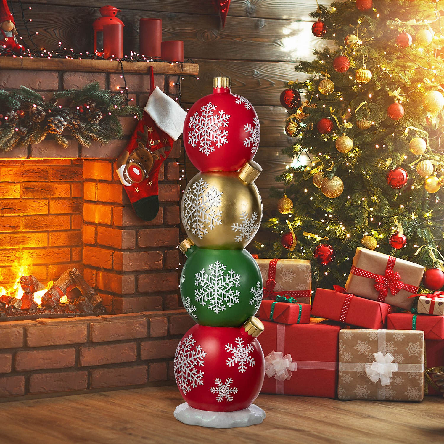 Glitzhome 37"H Christmas Resin Stacked Ornament Porch Christmas Tabletop Decor